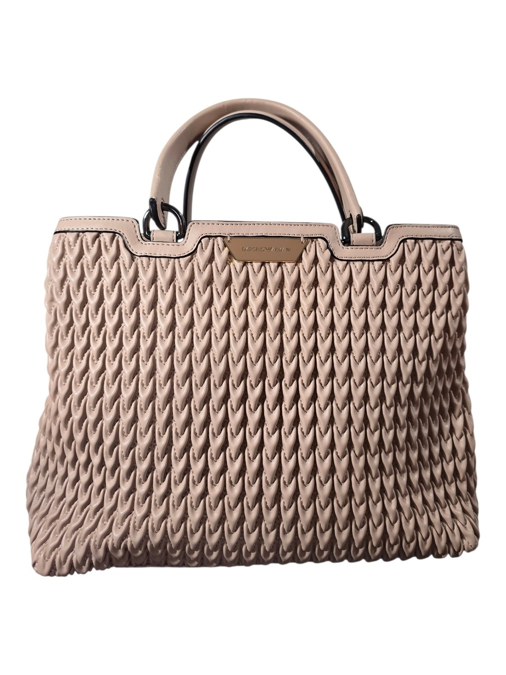 $495 NWT Emporio Armani Woven-Effect Top-Handle Tote - Blush Nude